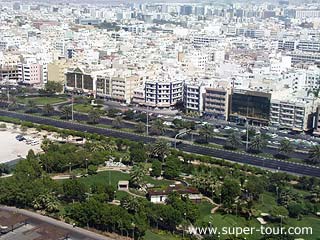 Photo: A view on the city of Dubai from Al Dawaar Revolving Restaurant, located on the 25th floor of Hyatt Regency Hotel